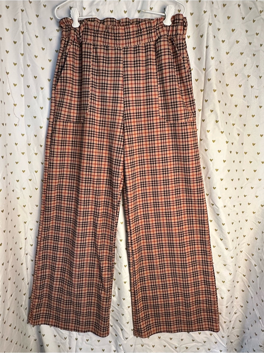 Lark and gray size large polyester 70s style Plaid Wide-Leg Pants in Rust